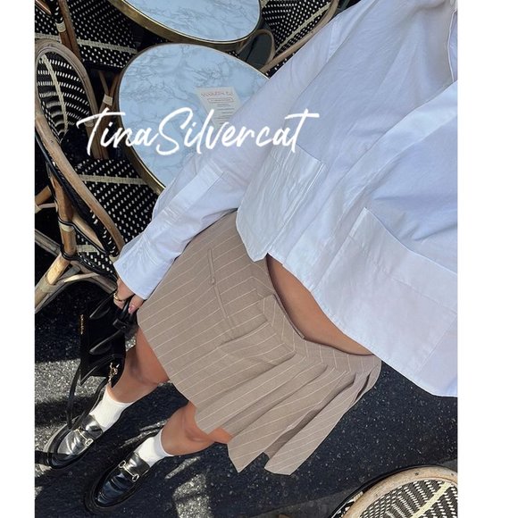 BLOGGER'S FAVE! Zara Set Pinstripe Box Pleat Skirt And Vest Brown NWT - Picture 9 of 17